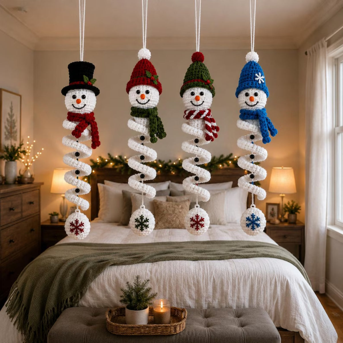 4-in-1 Spiral Snowman Crochet Pattern PDF – Christmas Ornaments