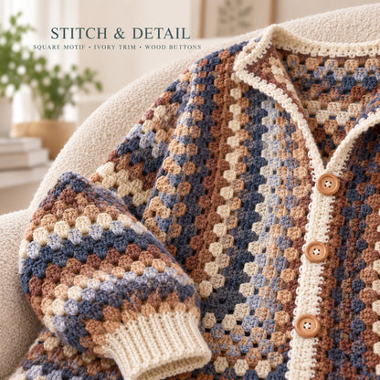 Granny Square Crochet Cardigan Pattern PDF – Oversized Boho Sweater