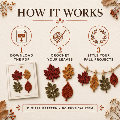 20 Autumn Leaf Crochet Patterns PDF – Maple, Oak, Rowan & Teardrop Leaves