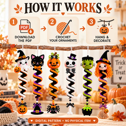 6-in-1 Halloween Spiral Ornament Crochet Pattern Bundle PDF