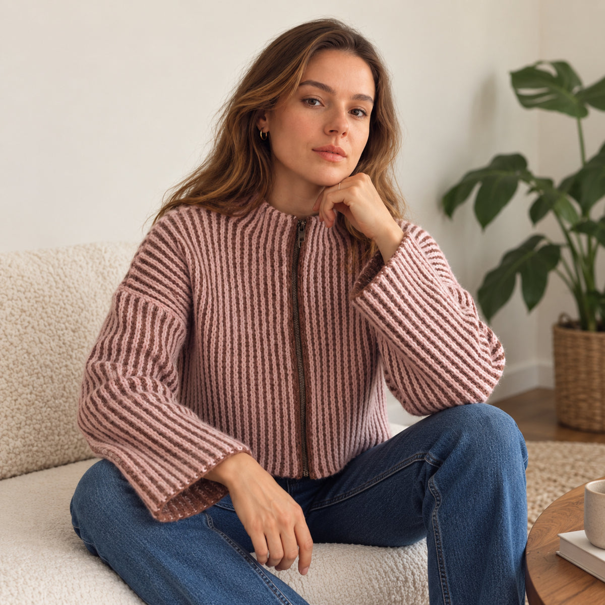 Ribera Zip Up Crochet Sweater Pattern PDF – Ribbed Mock Neck