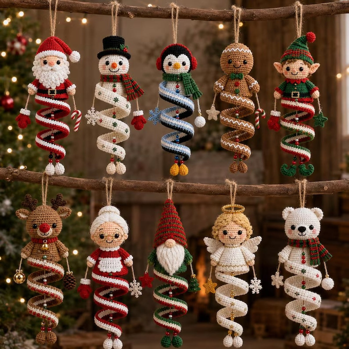 10 Christmas Spiral Ornament Crochet Patterns PDF – Holiday Bundle