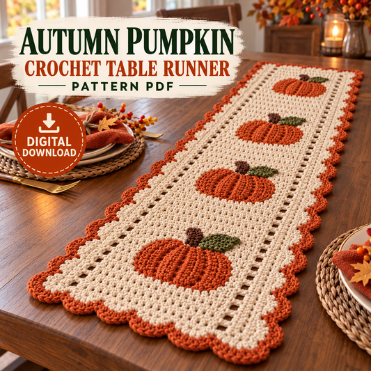 Autumn Pumpkin Table Runner Crochet Pattern – Easy Fall Decor PDF