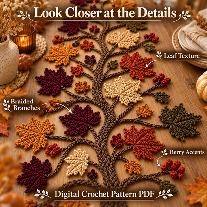 Autumn Leaf Table Runner Crochet Pattern PDF – Fall Botanical Dining Decor