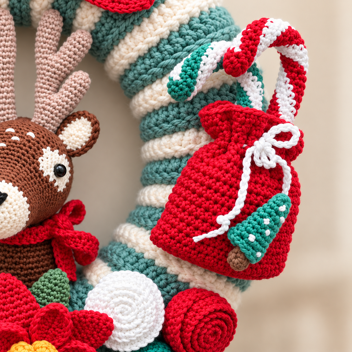 Crochet Christmas Wreath Pattern PDF – Reindeer & Holiday Ornaments