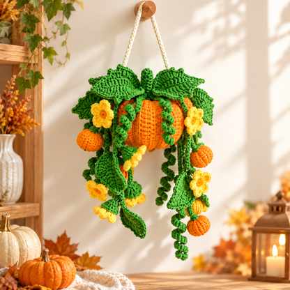 Pumpkin Hanging Plant Crochet Pattern PDF – Fall Wall Decor
