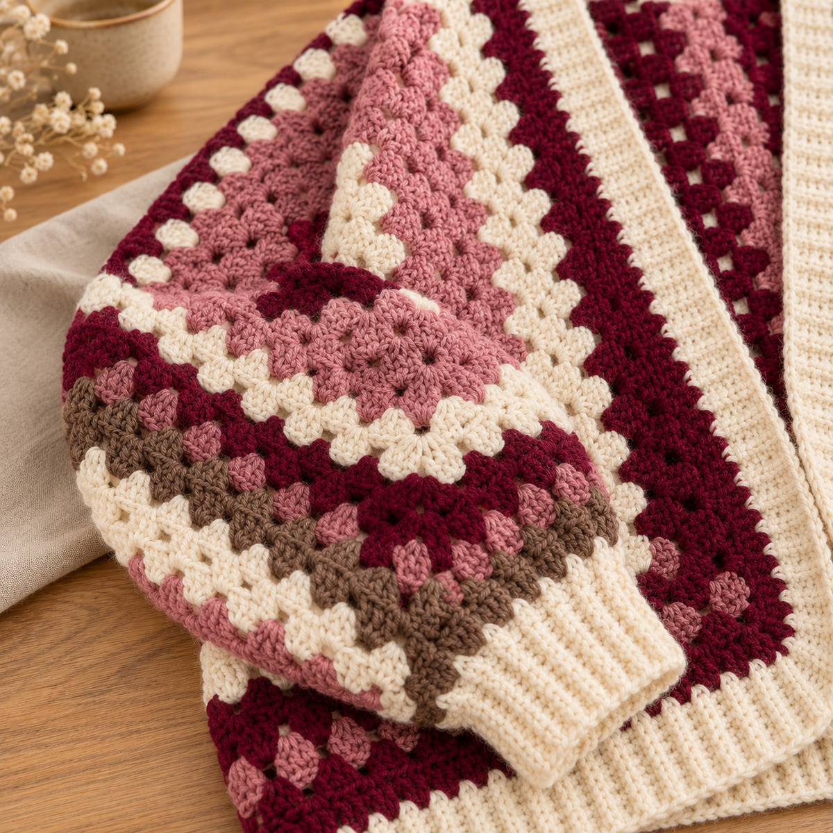 Oversized Hexi Cardigan Crochet Pattern, Granny Stitch Colour Block Sweater PDF, XS–5XL