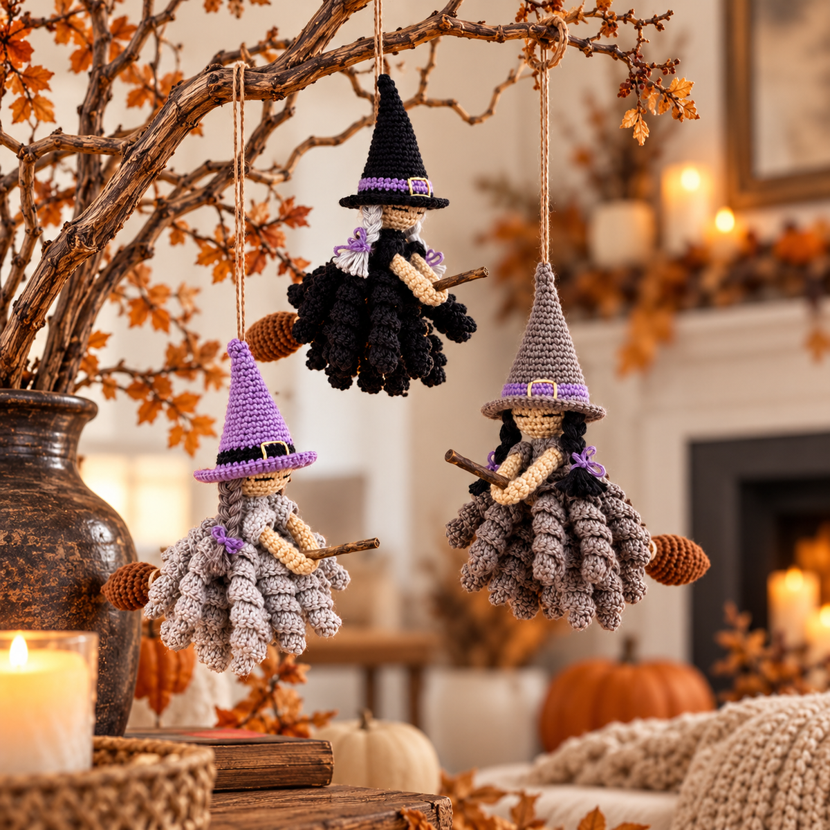 Flying Witch Crochet Pattern PDF – Halloween Hanging Witch Ornament