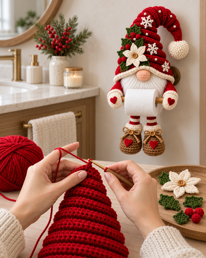 Christmas Gnome Toilet Paper Holder Crochet Pattern PDF