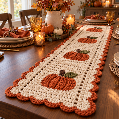 Autumn Pumpkin Table Runner Crochet Pattern – Easy Fall Decor PDF