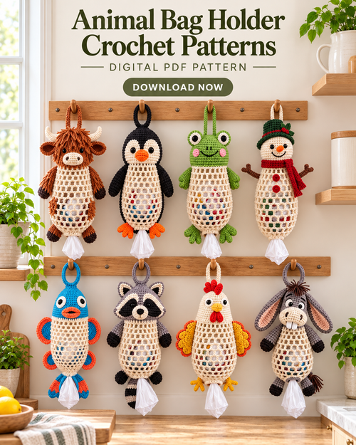 Crochet Animal Bag Holder Pattern PDF – Hanging Plastic Bag Dispenser