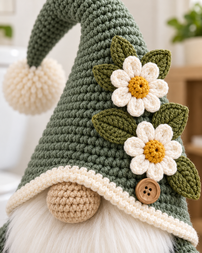 Gnome Toilet Paper Holder Crochet Pattern PDF – Bathroom Storage Basket