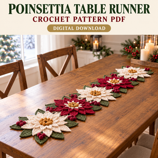 Poinsettia Table Runner Crochet Pattern – Christmas Floral Centerpiece PDF