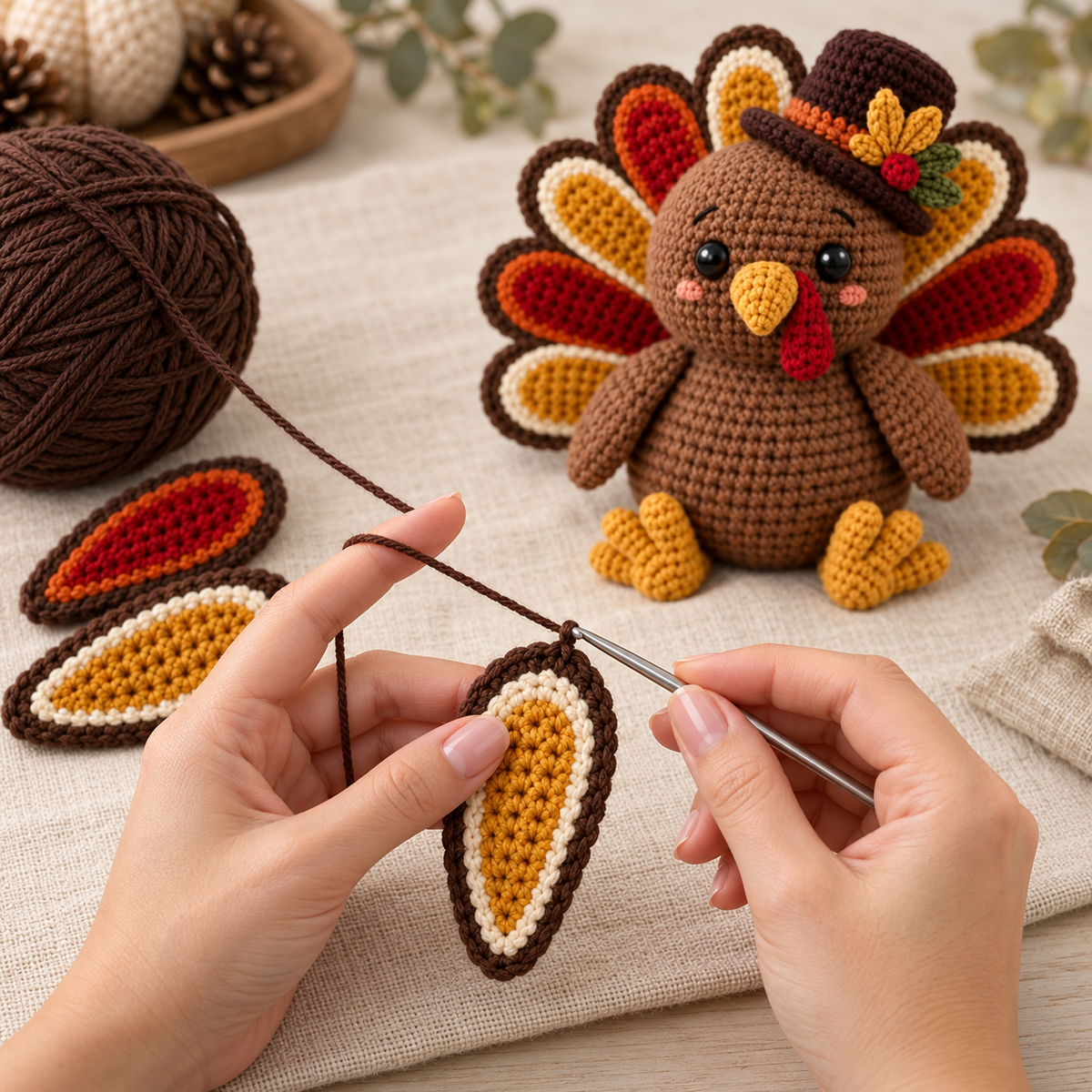 Thanksgiving Turkey Crochet Pattern PDF – Fall Amigurumi with Top Hat