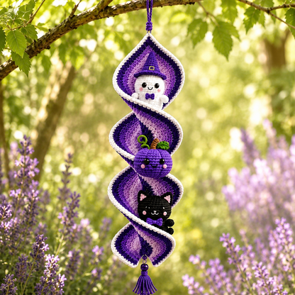 Halloween Crochet Spiral Wind Spinner Pattern PDF, Ghost Pumpkin Cat Amigurumi Spooky Hanging Decor Tutorial