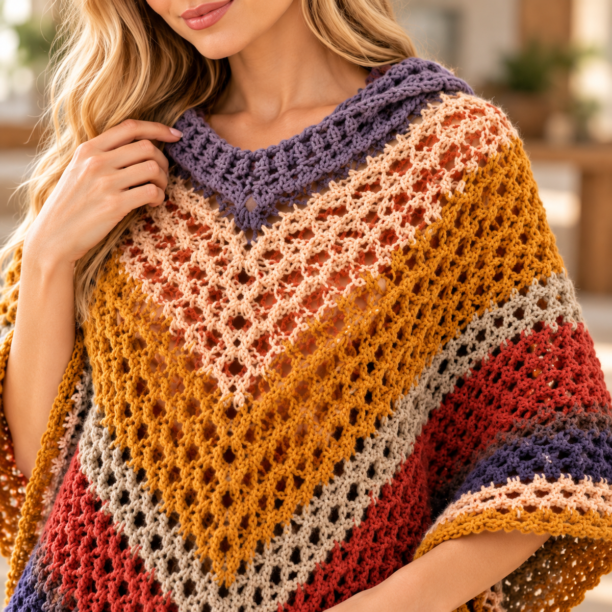 Autumn Leaves Crochet Hooded Poncho Pattern PDF – Colorful Fall Poncho
