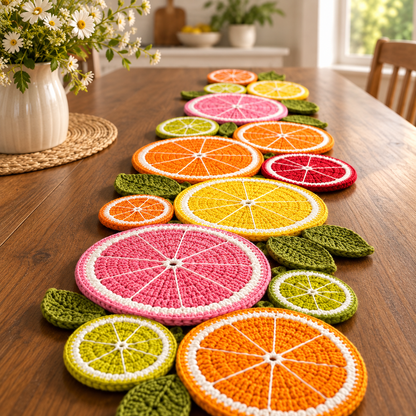 Crochet Fruit Slice Table Runner Pattern PDF | Citrus Kitchen & Summer Table Decor