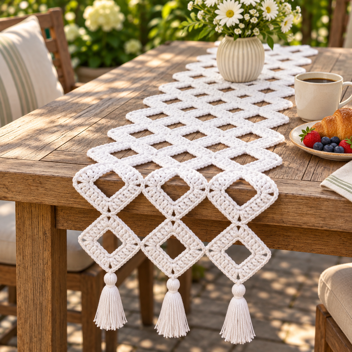 Crochet Table Runner Pattern PDF – Easy Granny Square, No-Sew Boho Decor