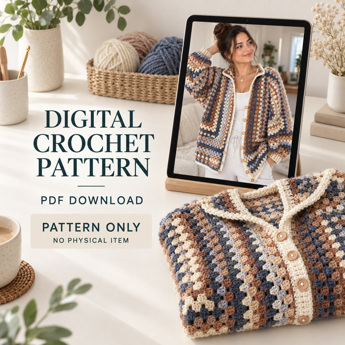 Granny Square Crochet Cardigan Pattern PDF – Oversized Boho Sweater