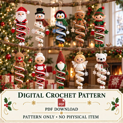 10 Christmas Spiral Ornament Crochet Patterns PDF – Holiday Bundle