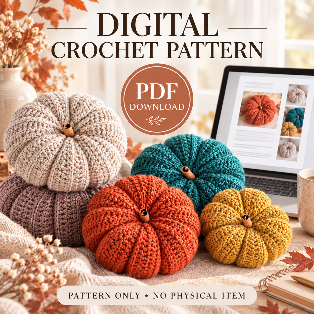 Crochet Pumpkin Pattern PDF – 6 Sizes for Easy Fall Decor