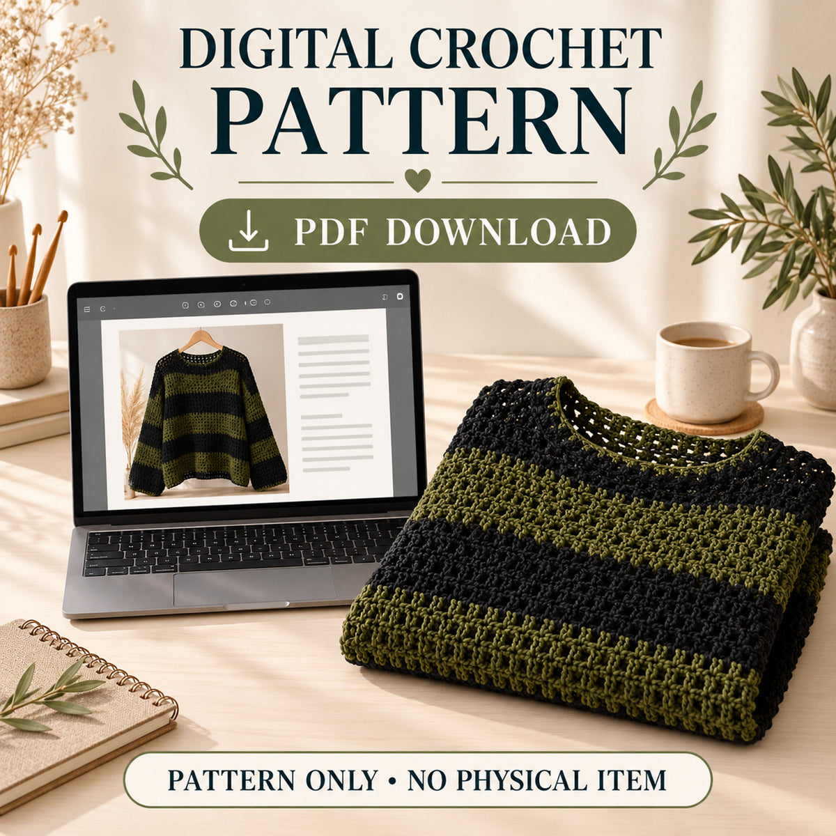 Oversized Crochet Sweater Pattern PDF – Easy Striped Mesh Pullover