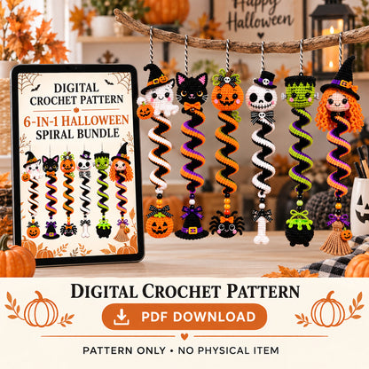 6-in-1 Halloween Spiral Ornament Crochet Pattern Bundle PDF