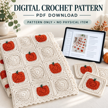 Pumpkin Granny Square Blanket Crochet Pattern PDF – Fall Blanket