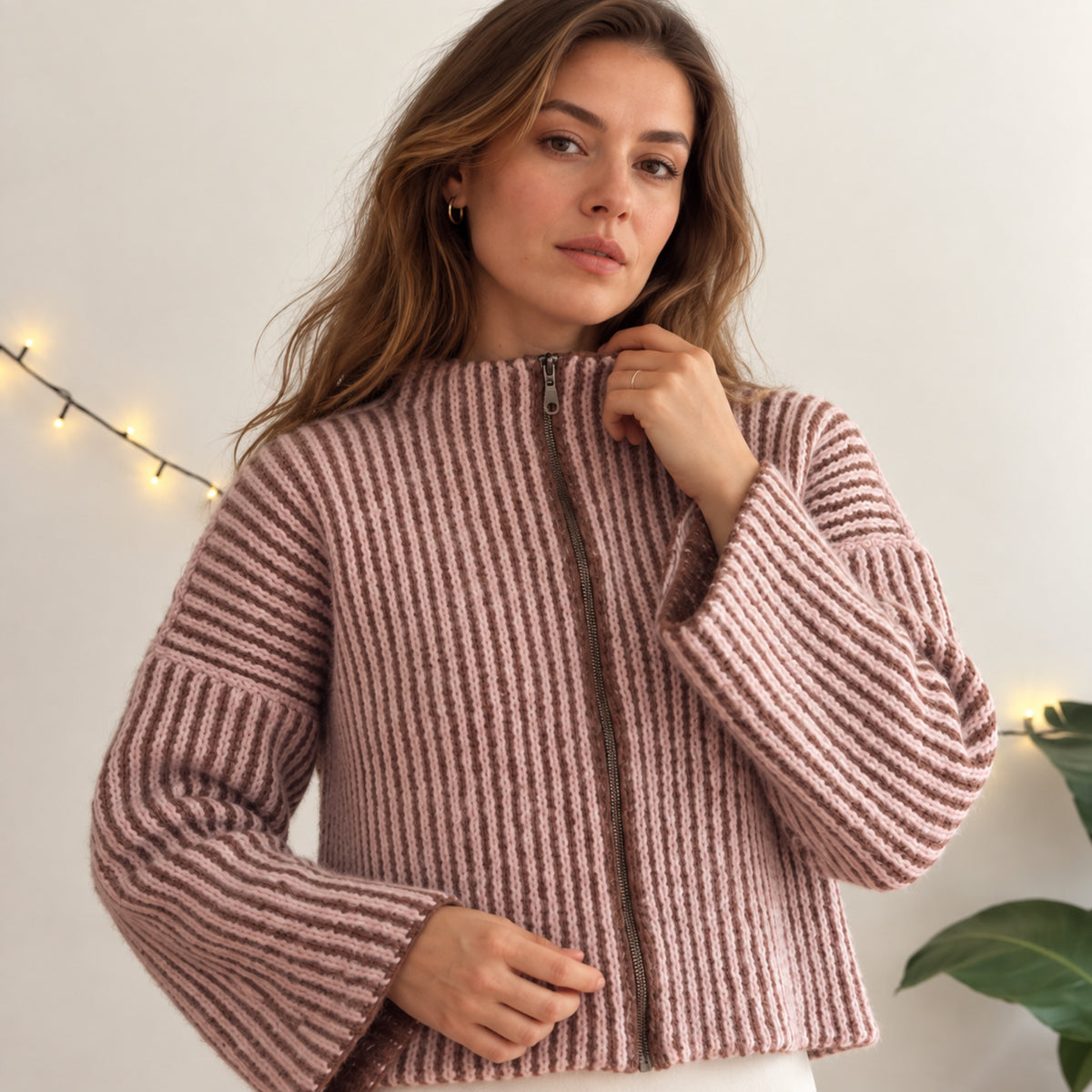 Ribera Zip Up Crochet Sweater Pattern PDF – Ribbed Mock Neck
