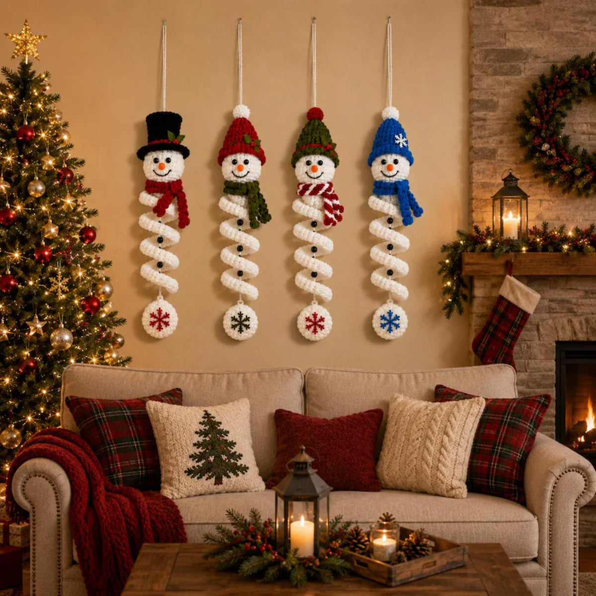 4-in-1 Spiral Snowman Crochet Pattern PDF – Christmas Ornaments