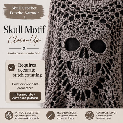 Skull Lace Poncho Crochet Pattern PDF | Step-by-Step Gothic Sweater Tutorial | Halloween Skull Top