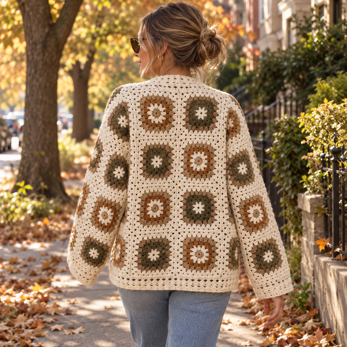 Floral Granny Square Cardigan Crochet Pattern PDF – Boho Sweater