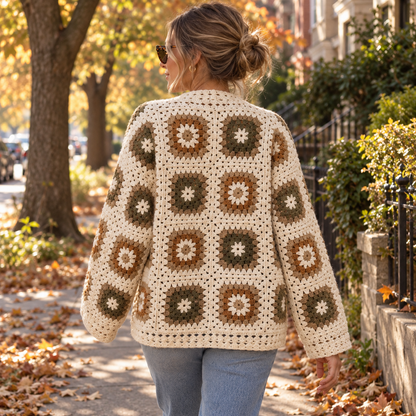 Floral Granny Square Cardigan Crochet Pattern PDF – Boho Sweater