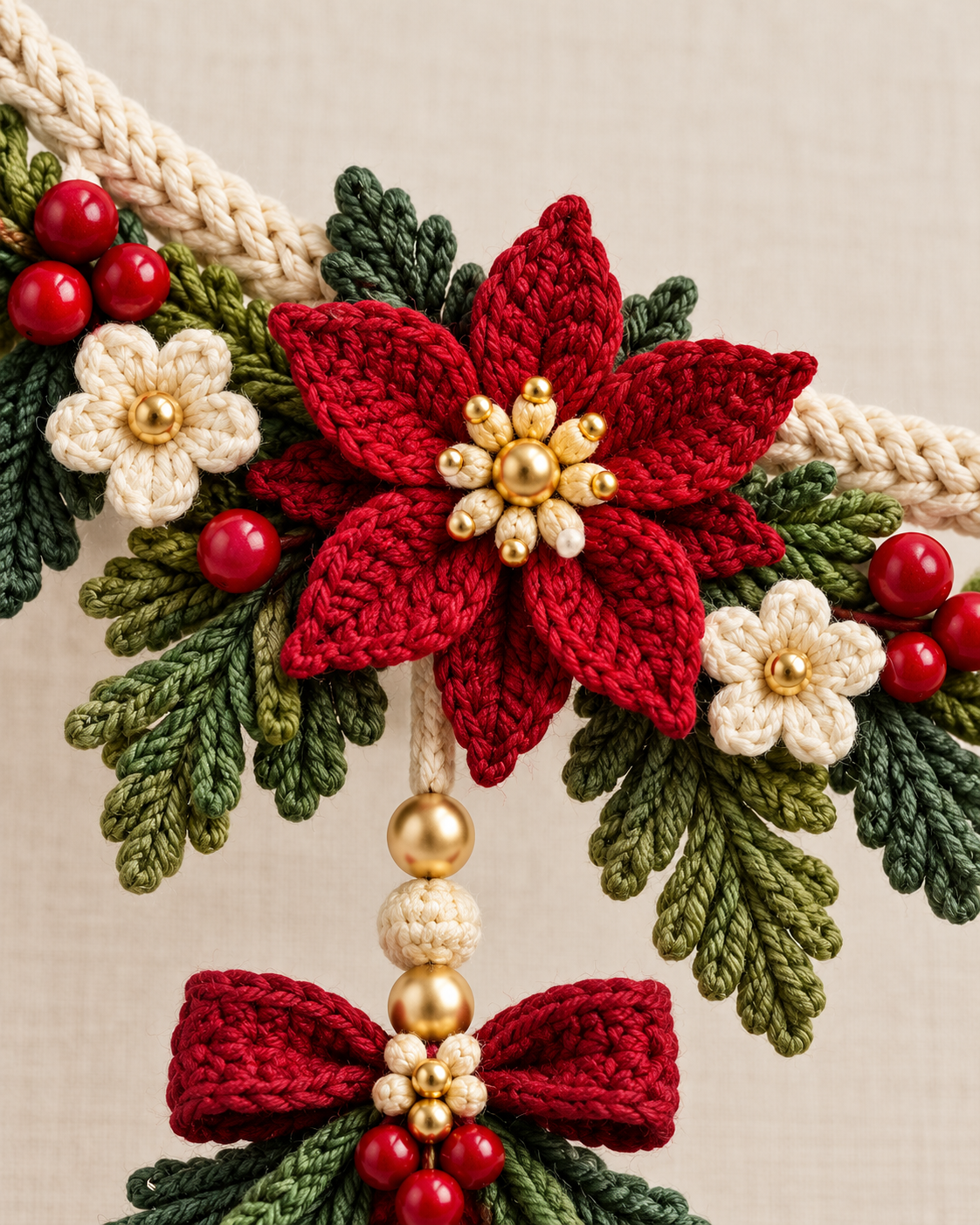 Christmas Bell Garland Crochet Pattern PDF – Poinsettia & Bows