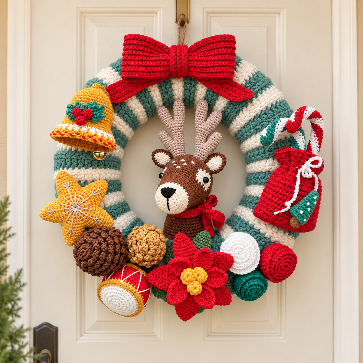 Crochet Christmas Wreath Pattern PDF – Reindeer & Holiday Ornaments