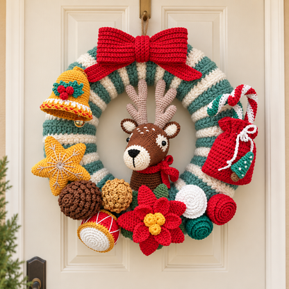 Crochet Christmas Wreath Pattern PDF – Reindeer & Holiday Ornaments