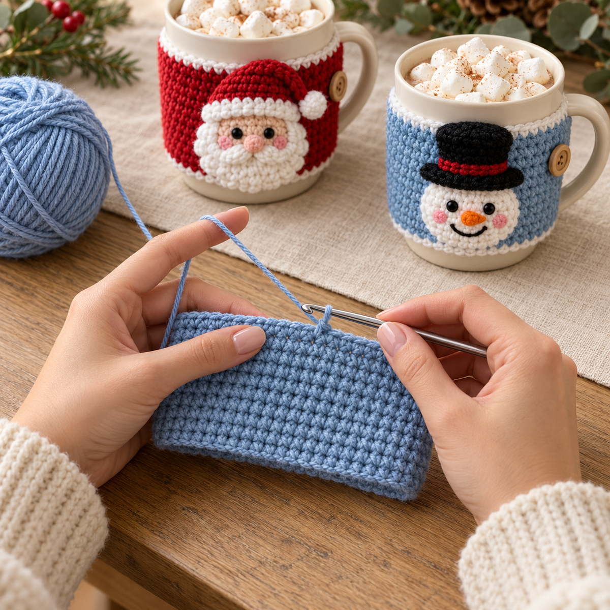 10 Christmas Mug Cozy Crochet Patterns PDF – Beginner Holiday Bundle