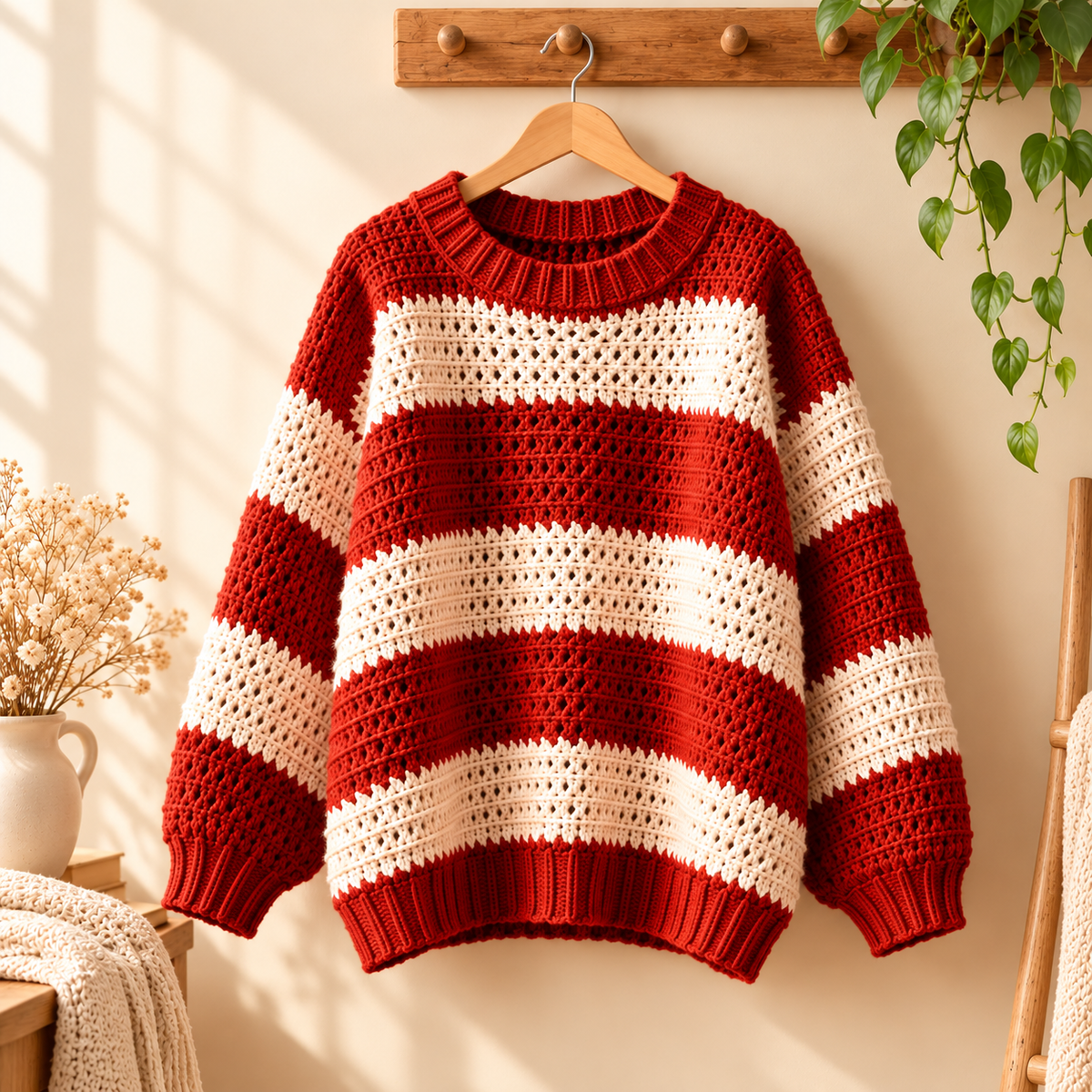Oversized Striped Crochet Sweater Pattern PDF – Chunky Pullover 3XS–4XL