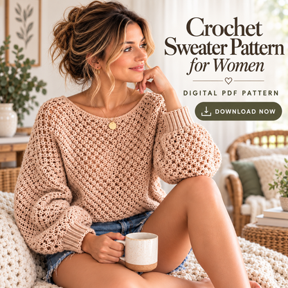 Textured Crochet Sweater Pattern PDF – Women's Long Sleeve Pullover