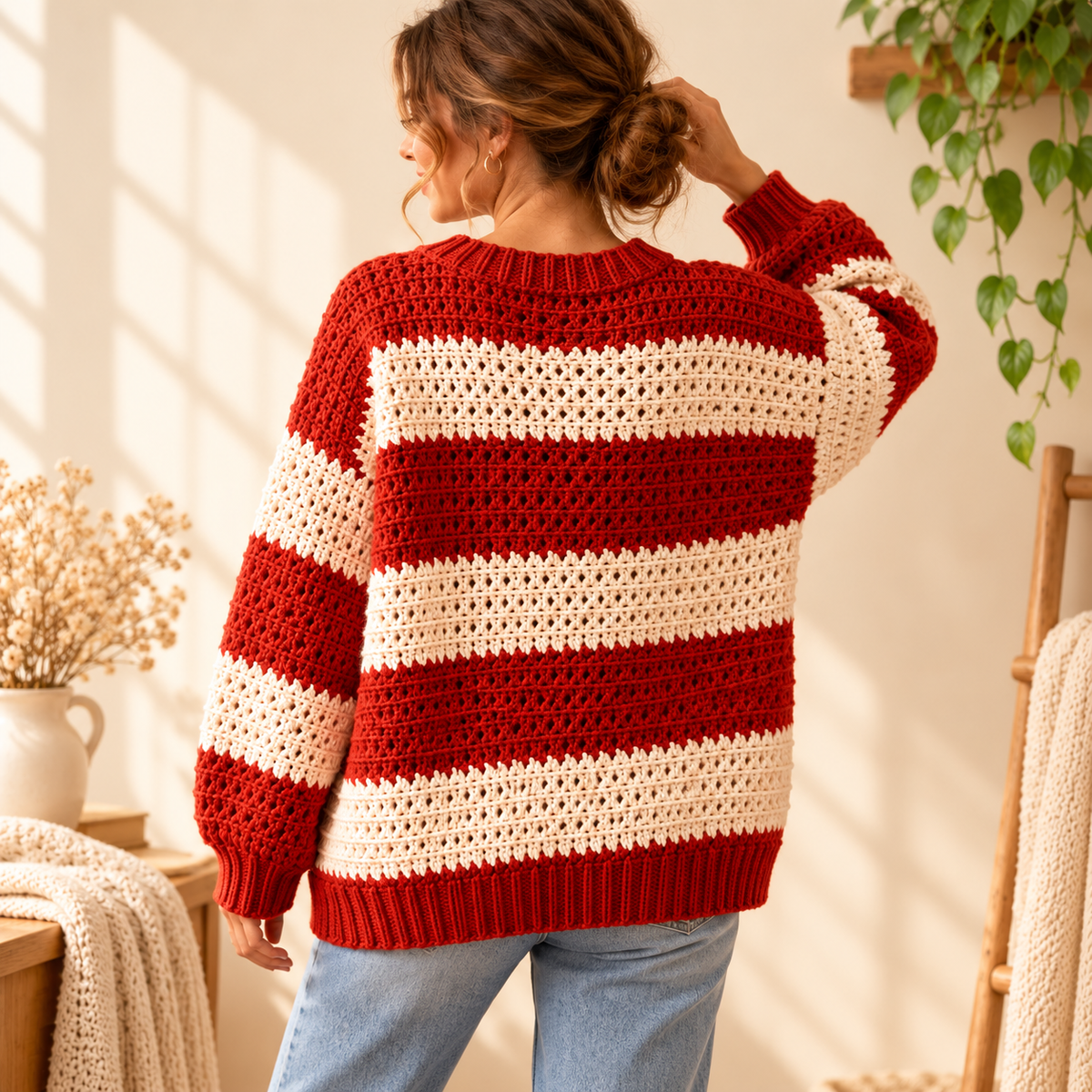 Oversized Striped Crochet Sweater Pattern PDF – Chunky Pullover 3XS–4XL