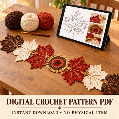 Autumn Maple Leaf Crochet Pattern PDF | Fall Table Runner & Thanksgiving Decor