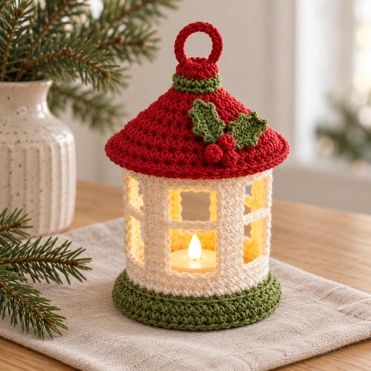 Mini Christmas Lantern Crochet Pattern PDF – LED Tealight Holder