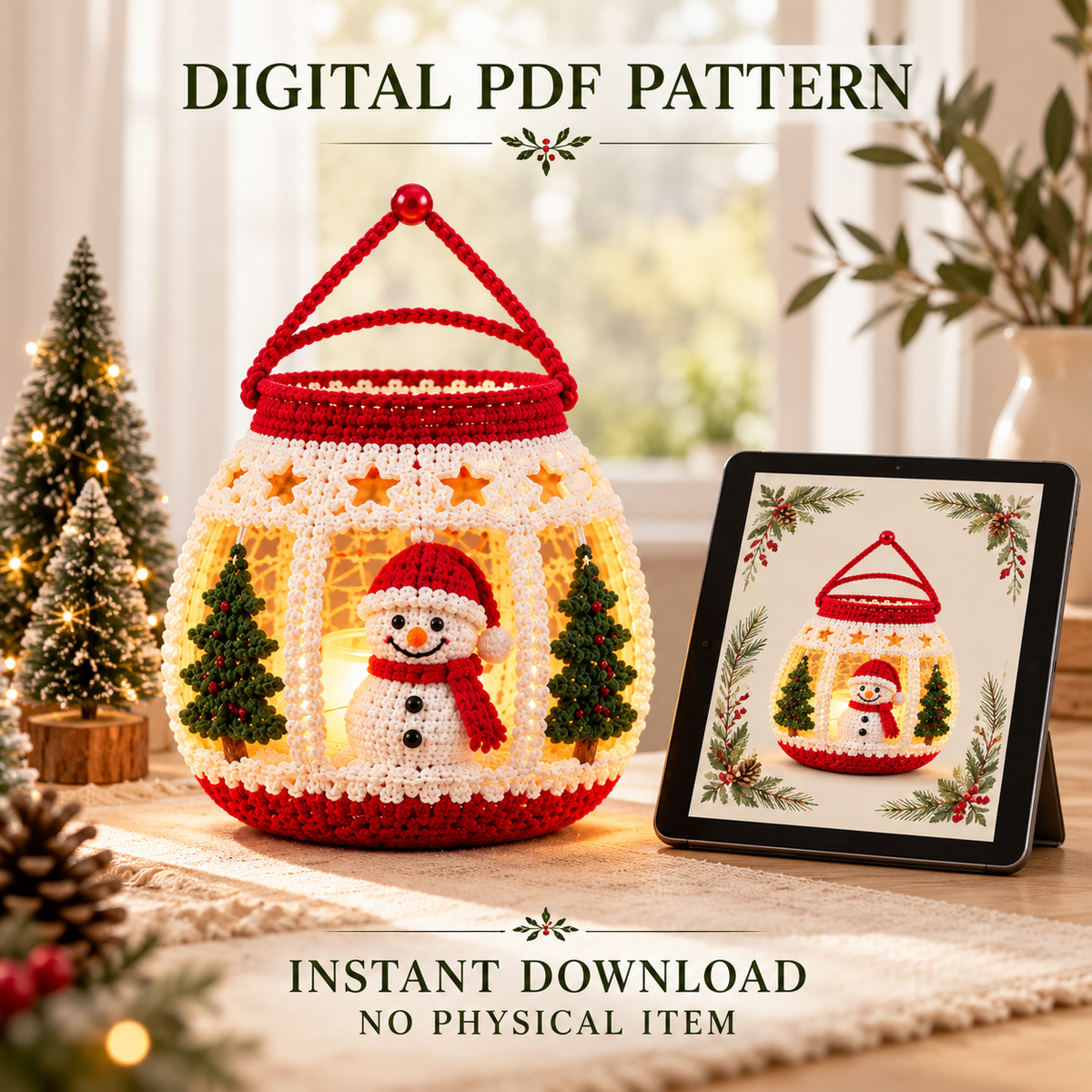 Christmas Snowman Lantern Crochet Pattern PDF – Light Up Holiday Decor