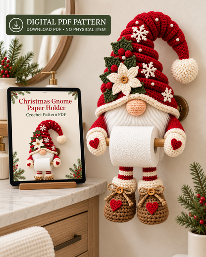 Christmas Gnome Toilet Paper Holder Crochet Pattern PDF