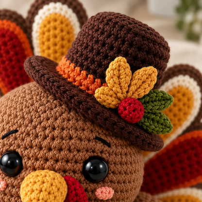 Thanksgiving Turkey Crochet Pattern PDF – Fall Amigurumi with Top Hat