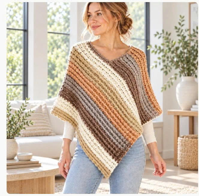 Sunset Crochet Poncho Pattern PDF – Oversized Striped Women's Wrap