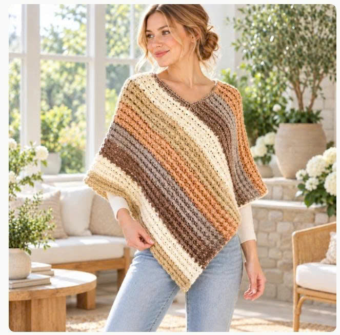 Sunset Crochet Poncho Pattern PDF – Oversized Striped Women's Wrap
