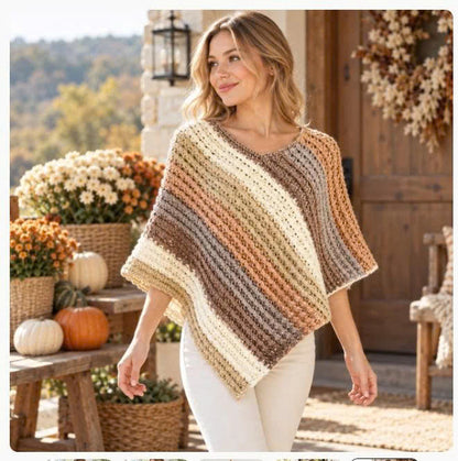 Sunset Crochet Poncho Pattern PDF – Oversized Striped Women's Wrap