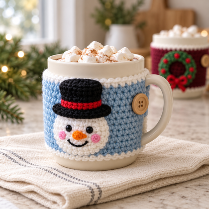 10 Christmas Mug Cozy Crochet Patterns PDF – Beginner Holiday Bundle