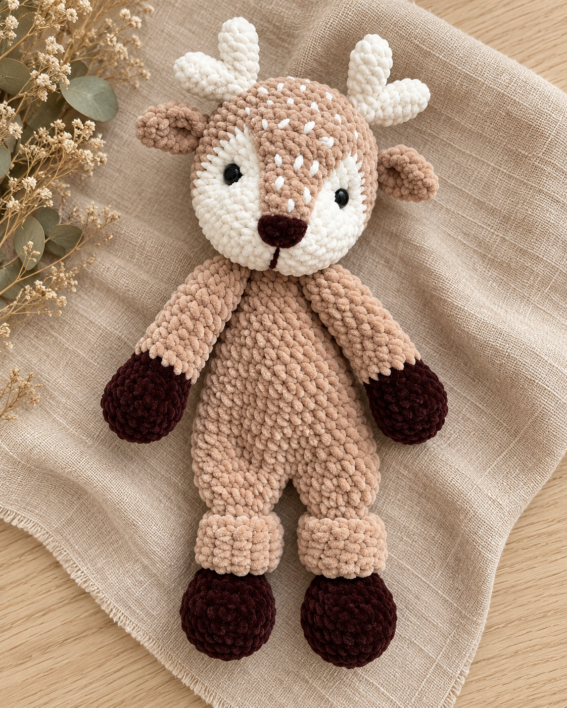 Reindeer Crochet Pattern PDF – Plush Amigurumi Deer, Easy Low-Sew